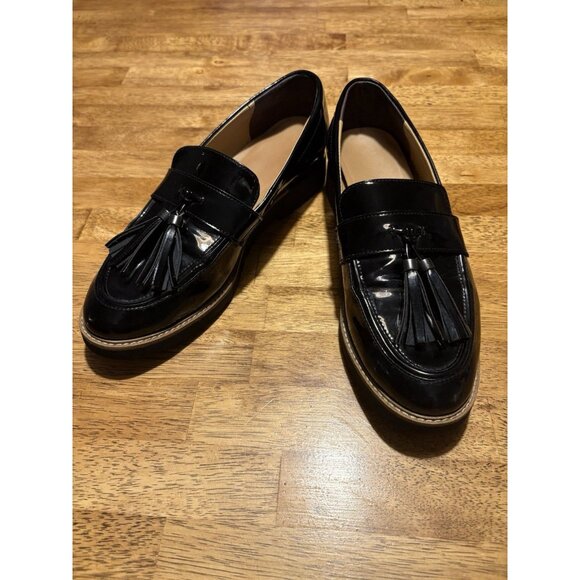 Franco Sarto Carolynn Tassel Loafers Black Patent Leather Quiet Luxury 8W - Picture 2 of 8